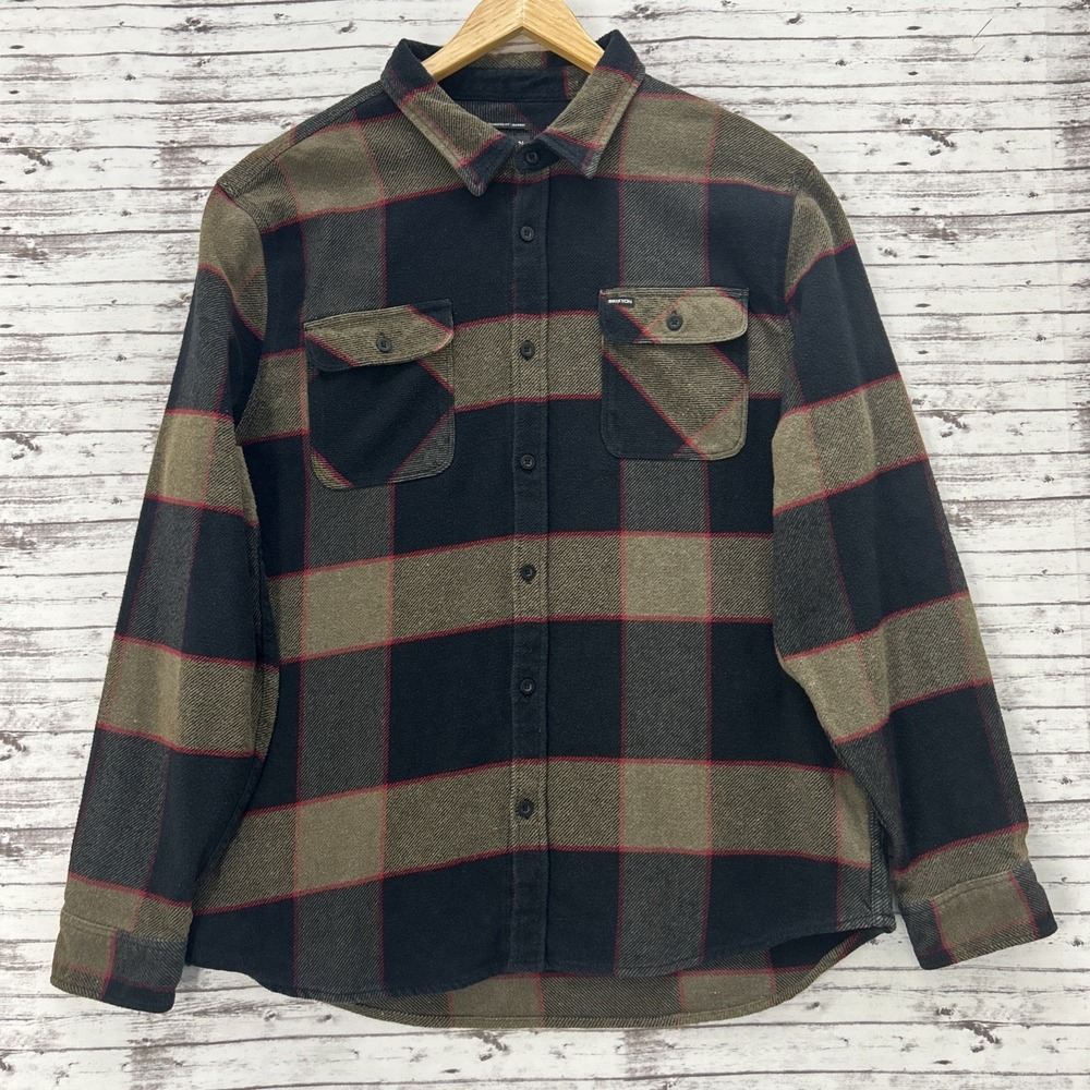 Brixton Bowery Flannel Shirt Men's 2XL Plaid Standard Fit Brown Charcoal Red